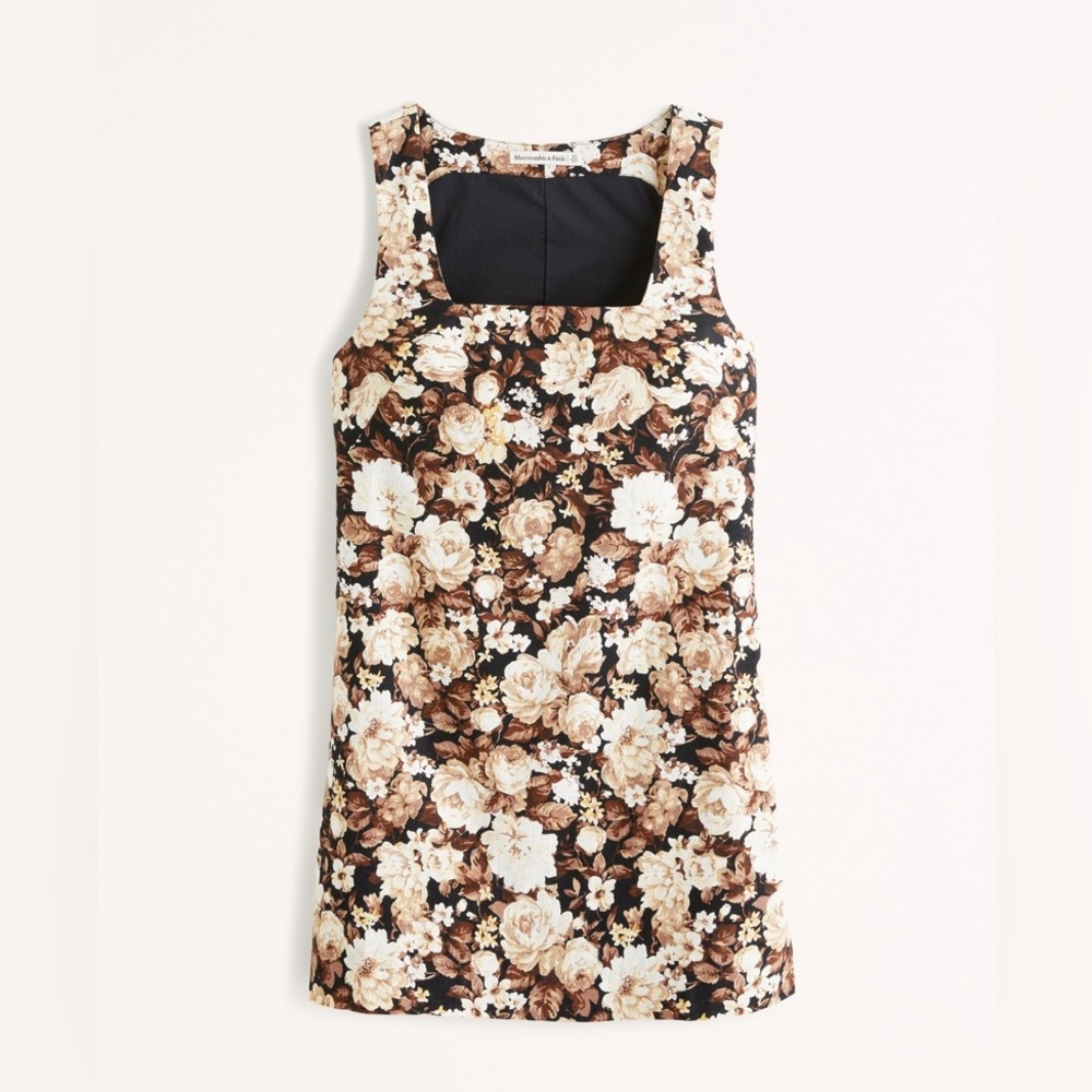 Linen Blend Wide Strap Mini Dress | Black Floral